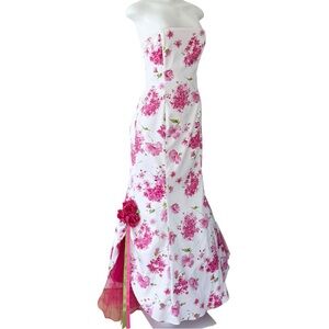 Scott McClintock Vintage Y2K Pink Floral Strapless Maxi Dress Size 10